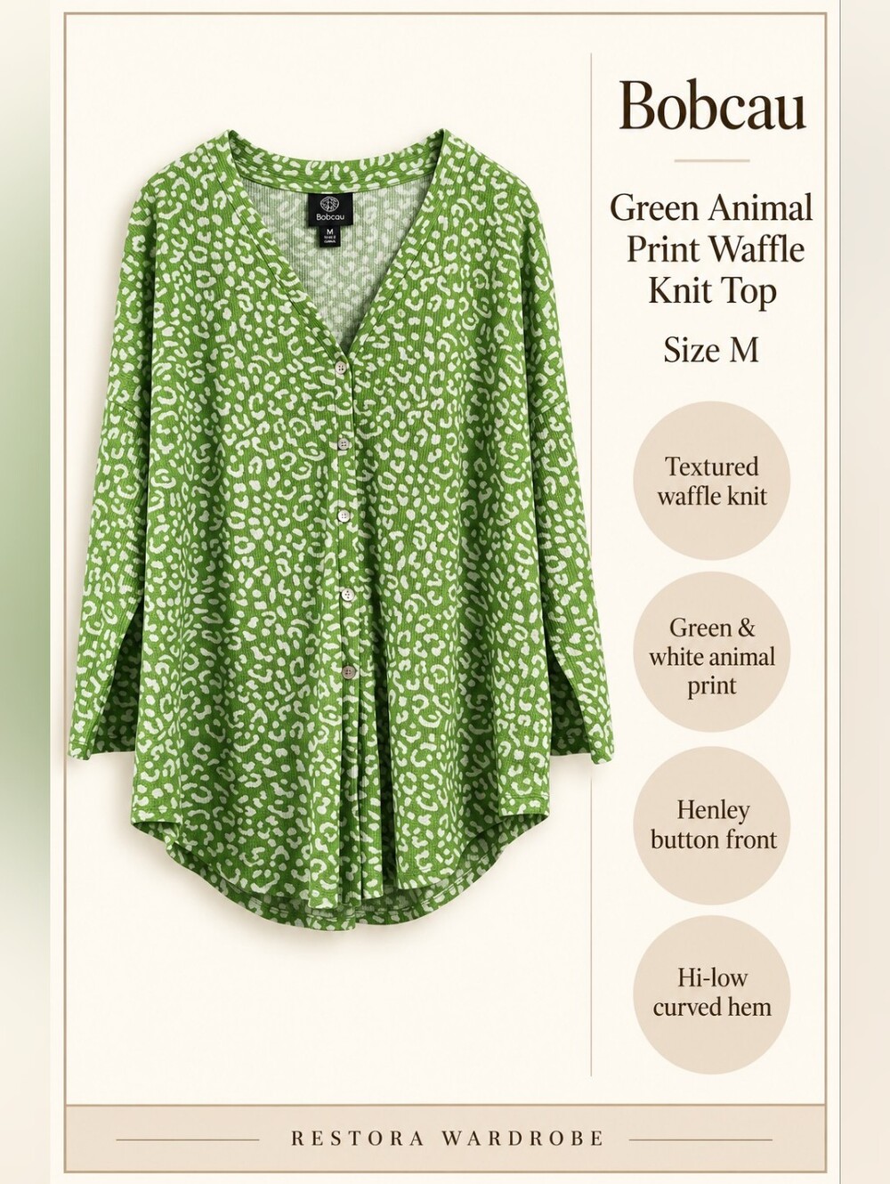bobeau Green and White Animal Print V-Neck Button Cardigan